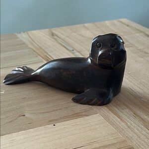 Handcrafted Brown Seal Sculpture Vintage